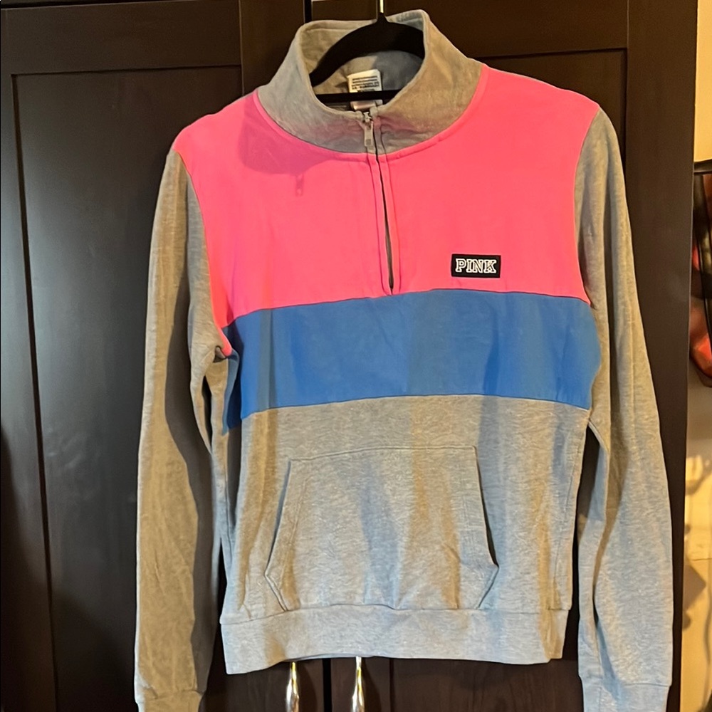 Pink Victoria’s Secret pink and Blue Colorblock Quarter-Zip Sweatshirt